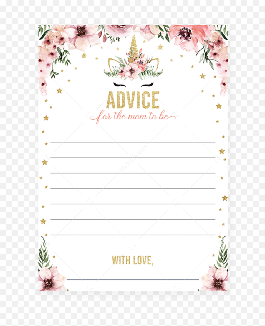 Download Pink And Gold Unicorn Baby Shower Advice Cards By - Printable Unicorn Baby Advise Png,Gold Unicorn Png