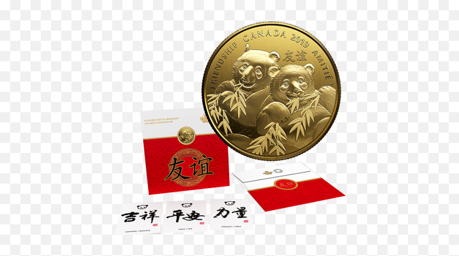 2019 14 Oz Canada Pandas - A Golden Gift Of Friendship 9999 Silver With Gold Plating Coin 2019 Panda Coin Canada Png,Friendship Logo