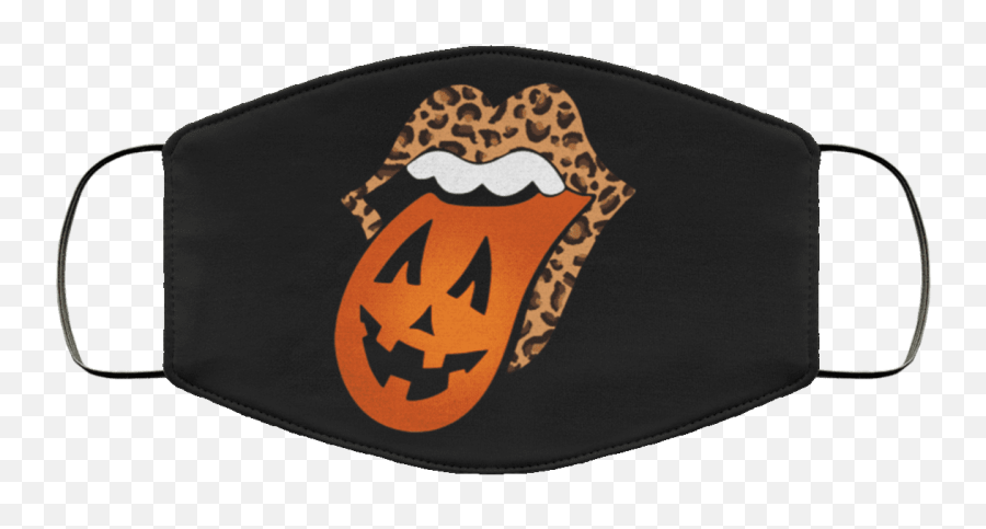 Leopard Licking Lips And Pumpkin Tongue Happy Halloween Face Mask - Washable Fashion Reusable Face Mask Snoopy This Is How I Social Distance Def Leppard Png,Pumpkin Face Png