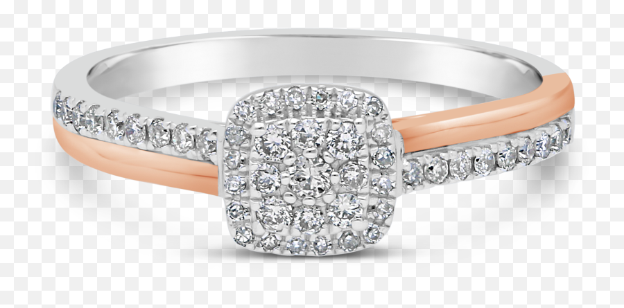 9ct Rose And White Gold Square Fancy Diamond Cluster Ring - Engagement Ring Png,Gold Square Png
