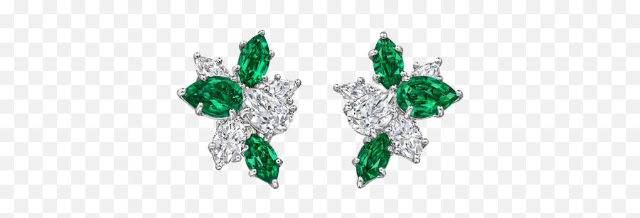 Winston Cluster Emerald And Diamond Earrings Harry - Emerald Png,Diamond Transparent