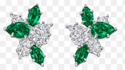 Winston Cluster Emerald And Diamond Earrings Harry - Emerald Png,Diamond Transparent