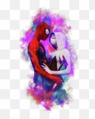 Spider - Gwen And Spiderman Embrace Menu0027s Vneck Tshirt Spider Gwen Y Spiderman Png,Spider Gwen Png