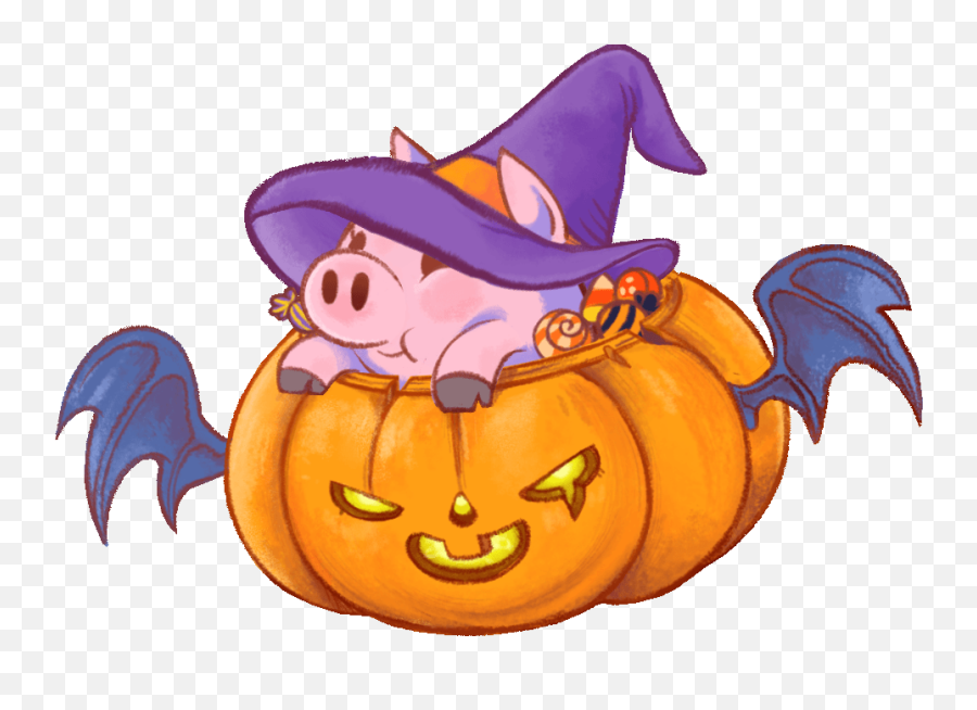 Artstation - Happy Halloween In Chinese Pig Year 2019 Karin Tai Cartoon Png,Halloween Gif Transparent