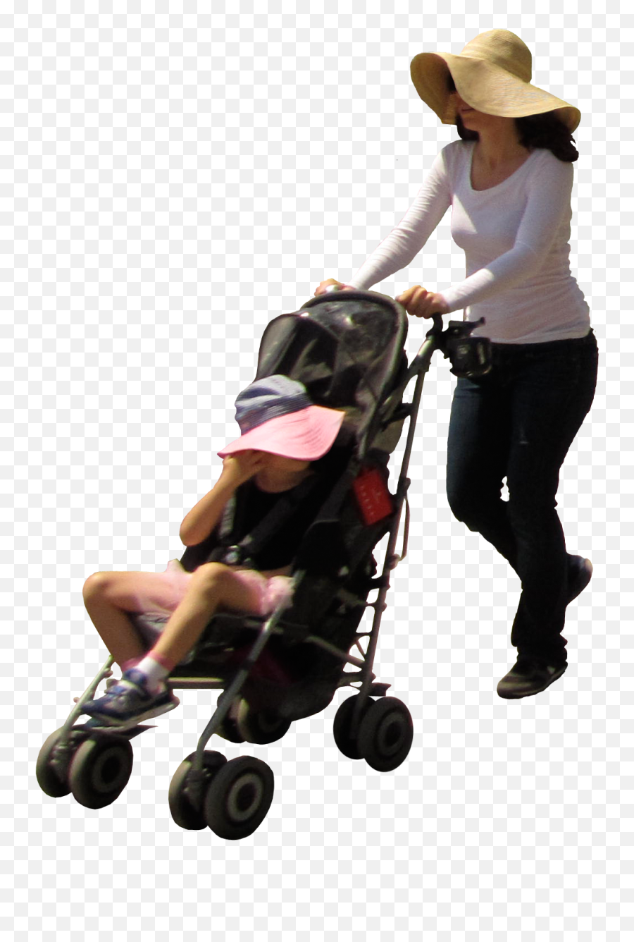 Mother With Walkerbuggy Pushing Her Child Along - Mother And Stroller Png,Mother Png