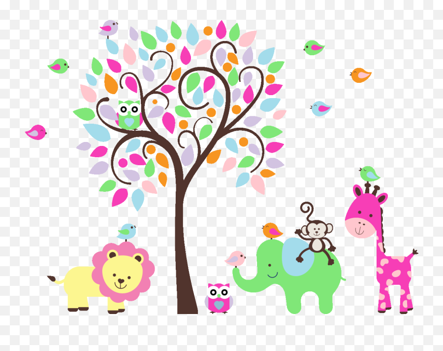 Cute Jungle Animals Wall Decal - Clip Art Png,Jungle Animals Png