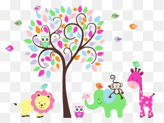 Cute Jungle Animals Wall Decal - Clip Art Png,Jungle Animals Png