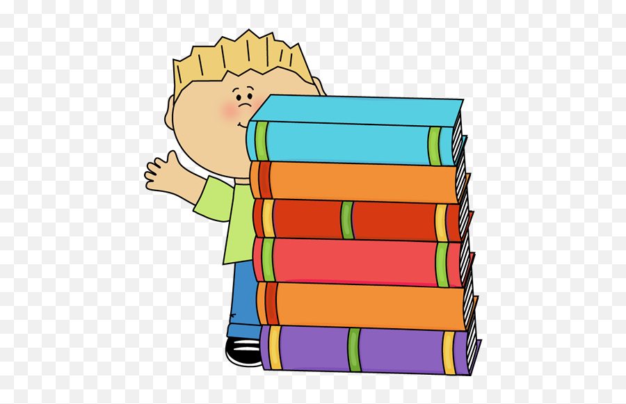 Boy Waving Behind A Stack Of Books Clip Art - Boy Waving Prepositions Of Place Behind Png,Stack Of Books Png
