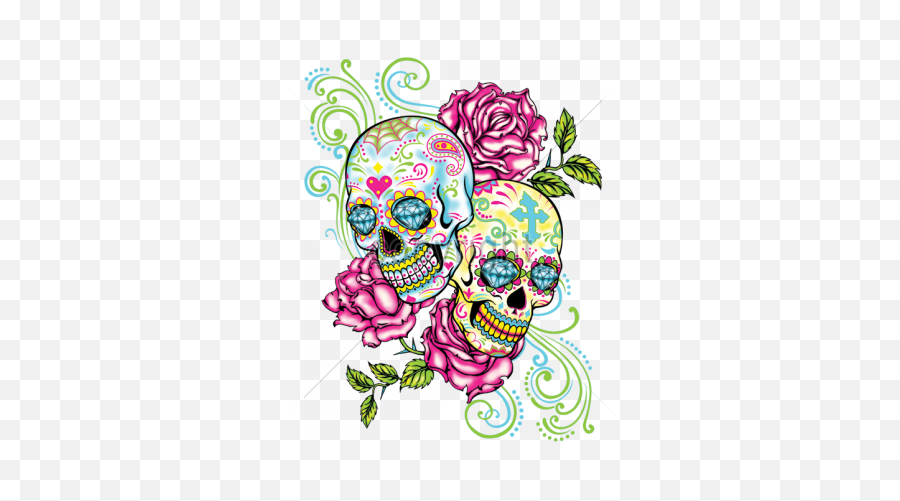 Two Sugar Skulls With Roses - Neon All Tattoos Formen Two Sugar Skull Tattoo Png,Mexican Skull Png