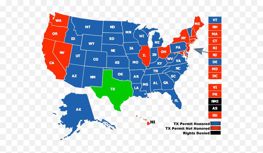 Reciprocity Map Texas High Caliber - States Are Winner Take All Delegates Png,Texas Map Png