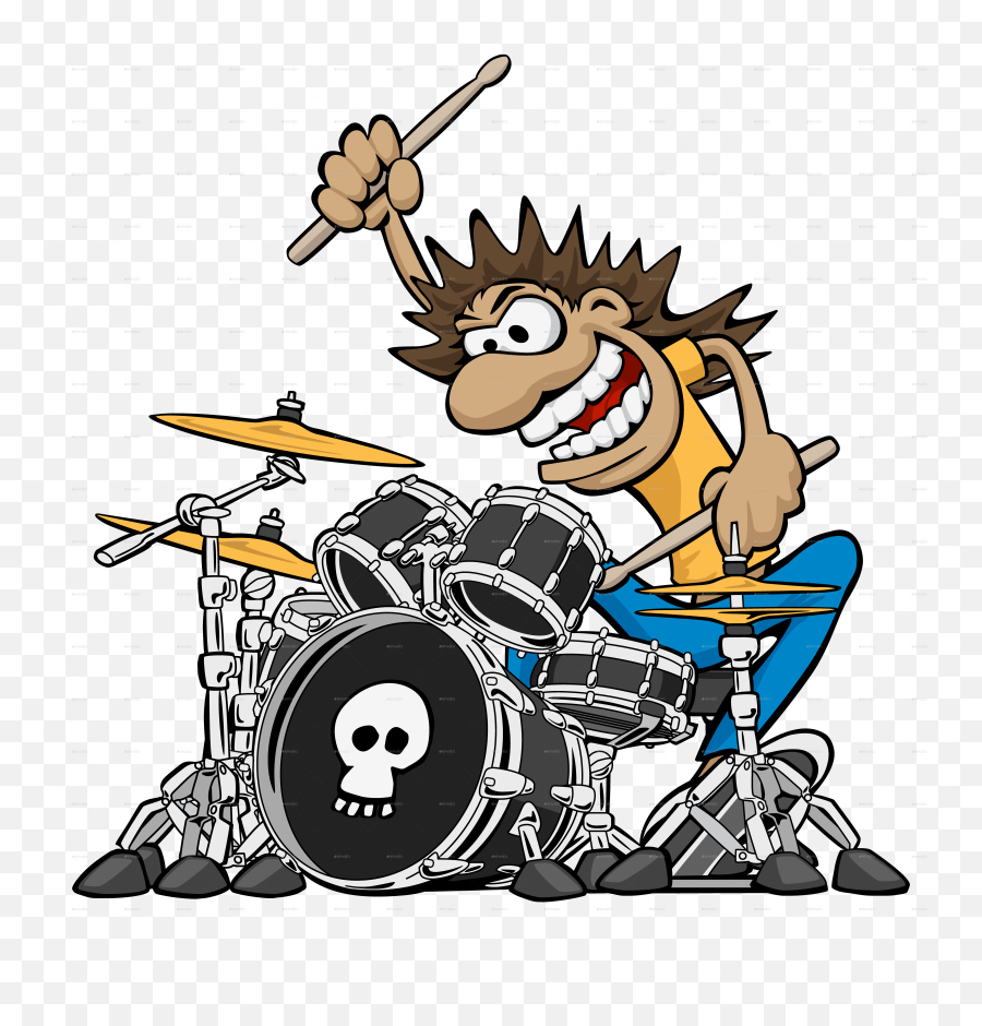 Wild Drummer Playing Drum Set Cartoon Vector Illustration - Cartoon Of Drummer Png,Drum Set Png