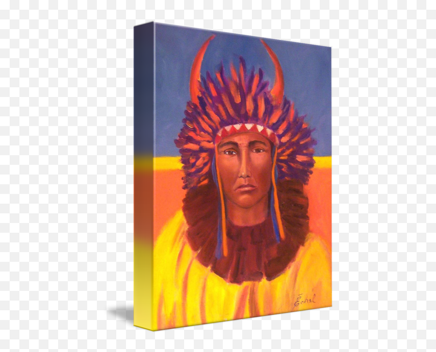 Native American Indian With Buffalo Headdress By Marguerite Eichelberger - Art Paint Png,Indian Headdress Png