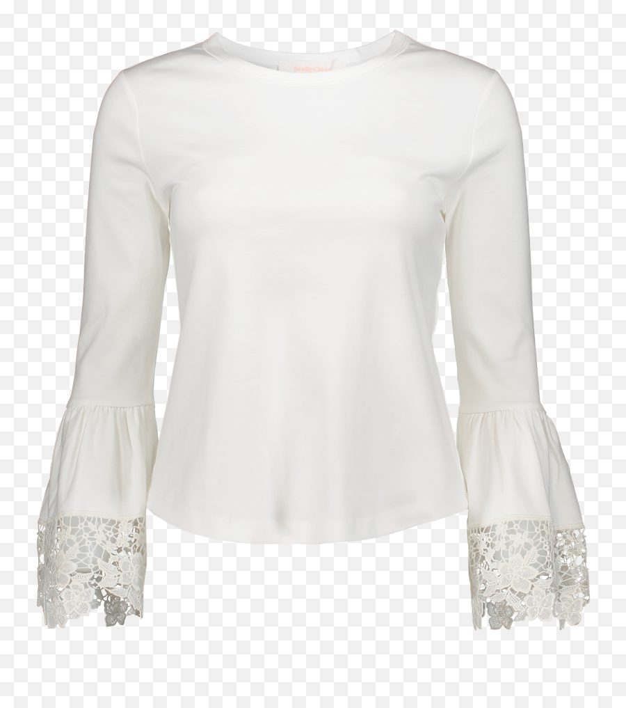 Download Hd Long Sleeve Lace Knit Top In White Powder - Blouse Png ...