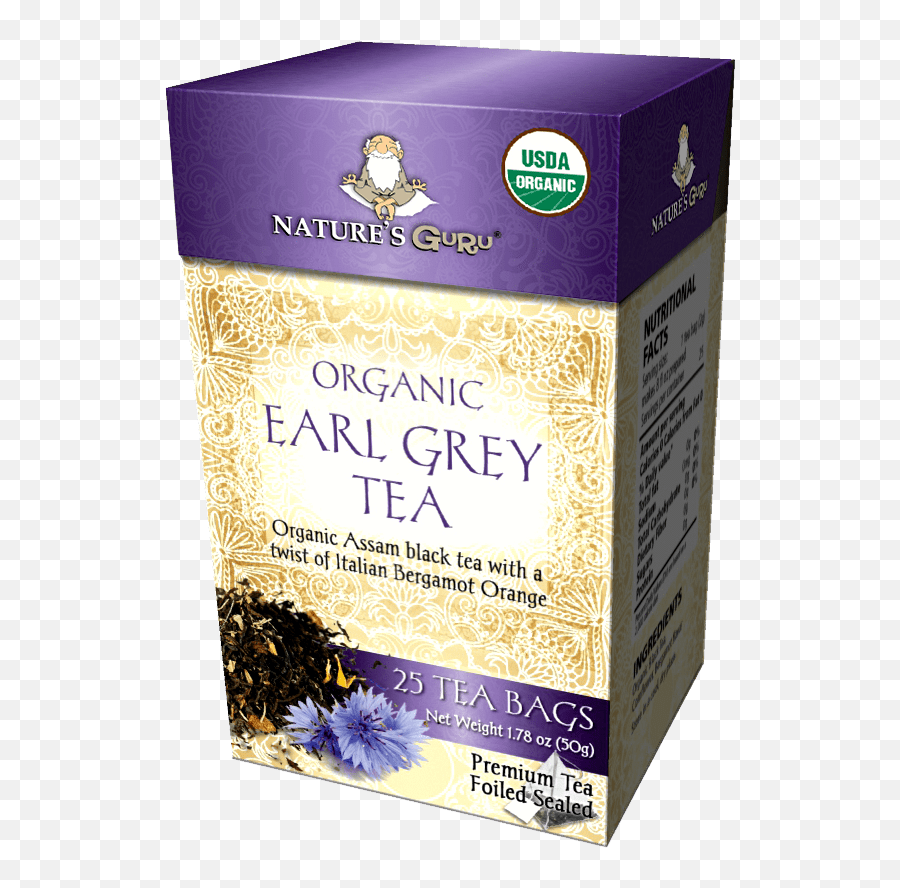Natureu0027s Guru Organic Earl Gray Pyramid Tea Bags - 25 Ct Box Natures Guru Earl Grey Png,Tea Bag Icon