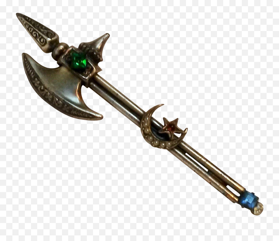 Coro Battle Axe Halberd Pin Crescent Star Rhinestone - Long Is A Halberd Png,Halberd Png