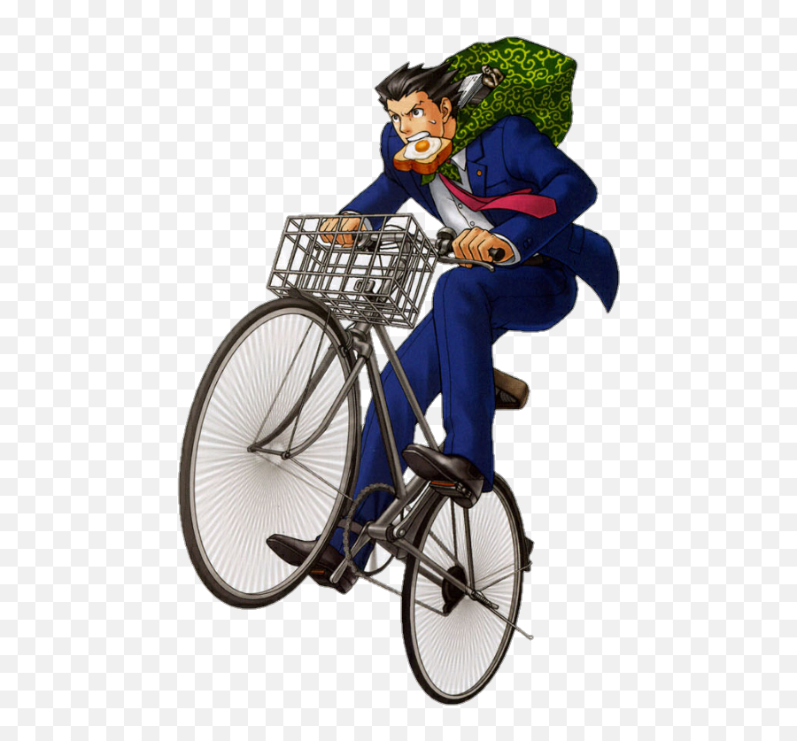 Phoenix Wright With Toast In His Mouth - Phoenix Wright Bicycle Anime Png,Phoenix Wright Transparent