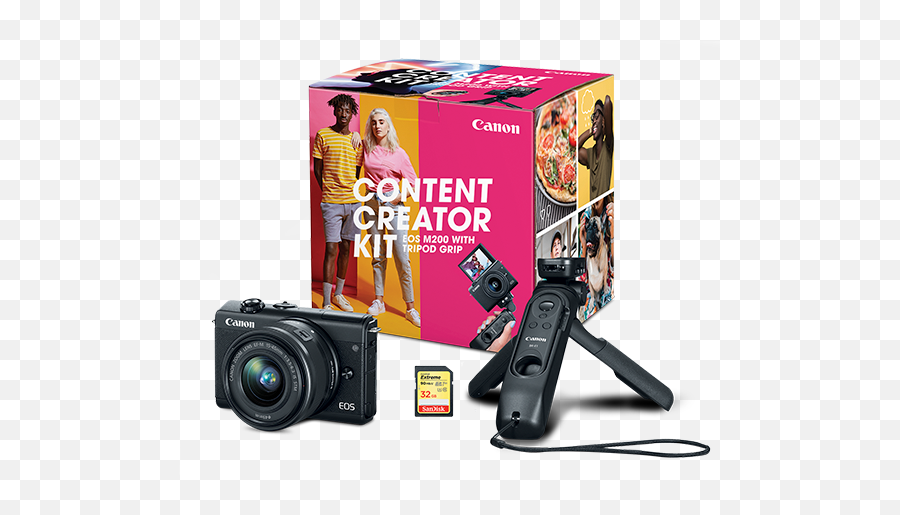 Canon Eos M200 Content Creator Kit With Tripod Gripremote U0026 Ef - M 1545mm F3563 Is Stm Lens Black Eos M200 Content Creator Kit Png,Canon Png