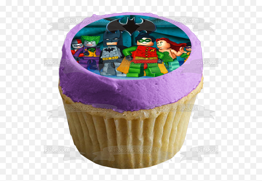 Lego Batman Logo The Joker Robin Harley Quinn Poison Ivy Edible Cake Topper Image Abpid07500 - Hot Wheels Cupcake Png,Lego Batman Icon