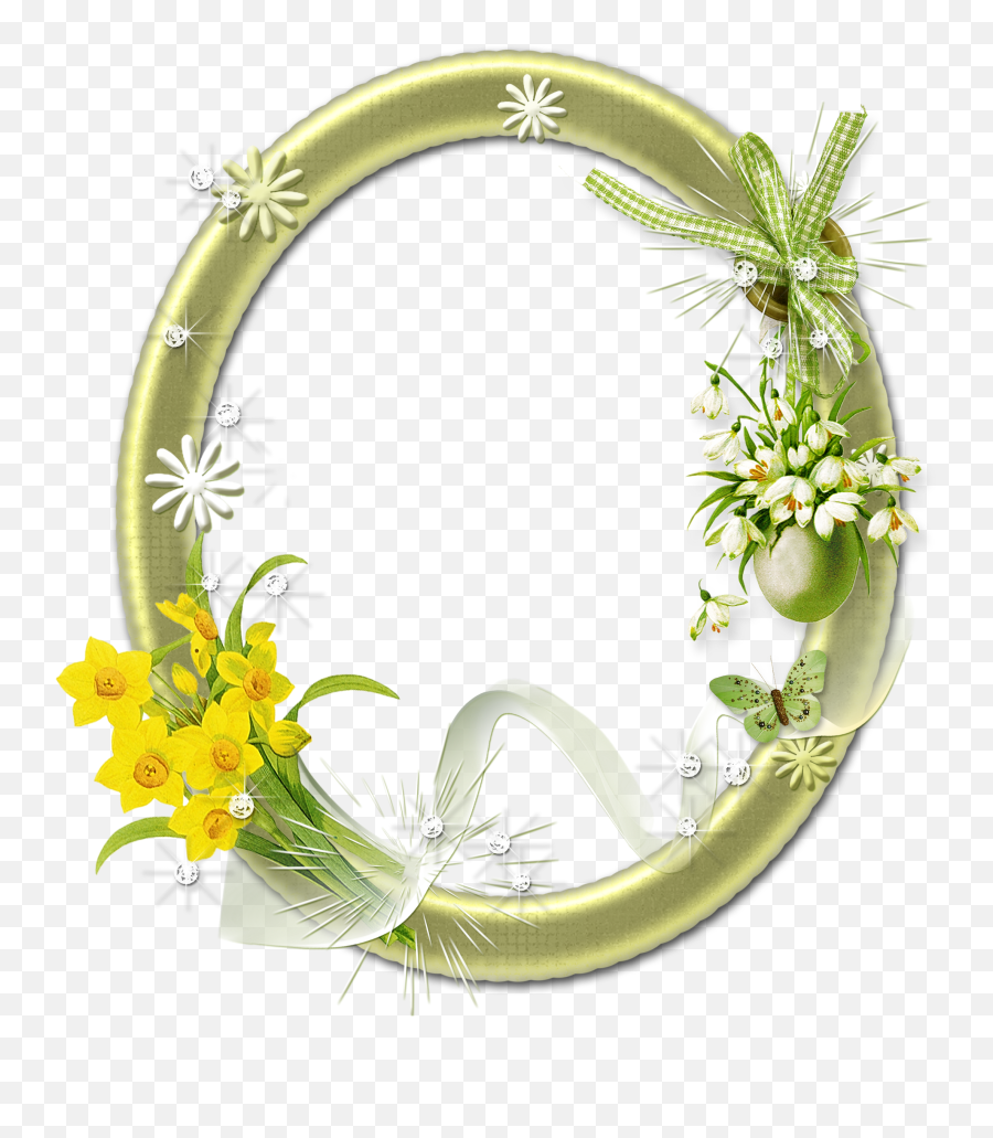 Cute Oval Png Photo Frame With Flowers - High Resolution Flower Frame Png,Oval Frame Png