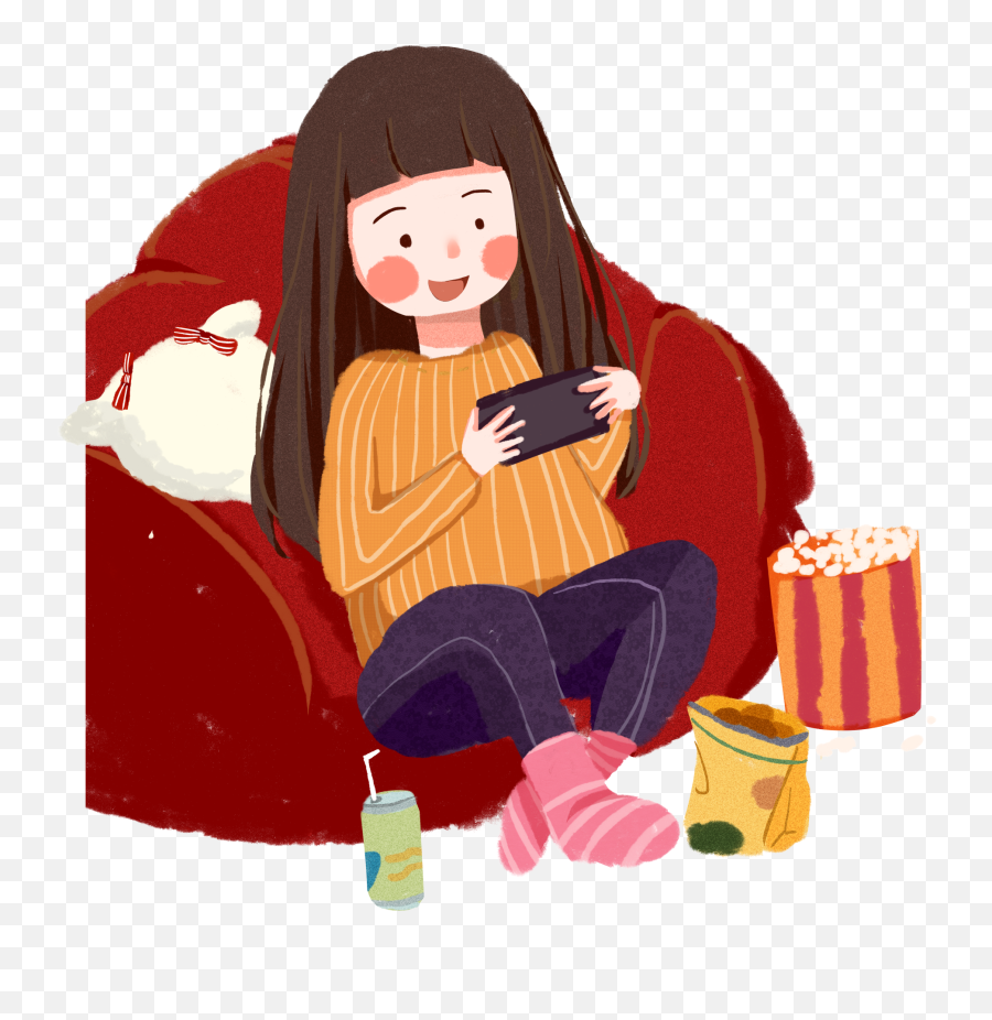 Download Cartoon Illustration Fat House Life Girl Png And - Girl With Phone Cartoon,Girl Cartoon Png