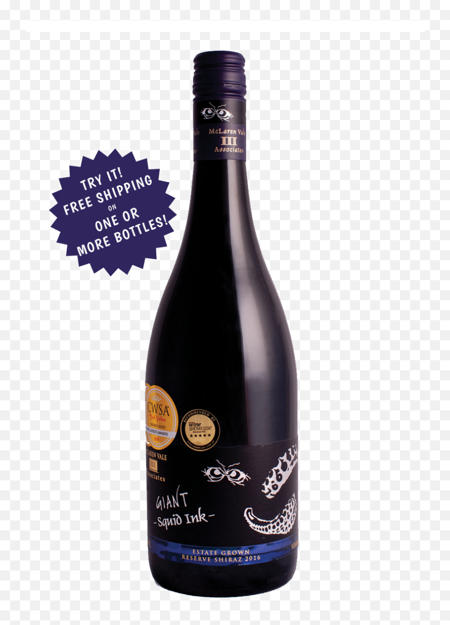2016 Giant Squid Ink Shiraz - New Release Double Gold Cwsa Wine Png,Bottle Of Wine Png