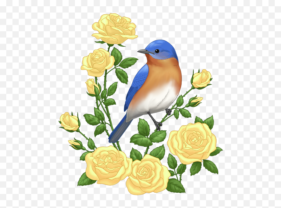 Eastern Bluebird And Yellow Roses Greeting Card - Eastern Bluebird Png,Yellow Rose Transparent