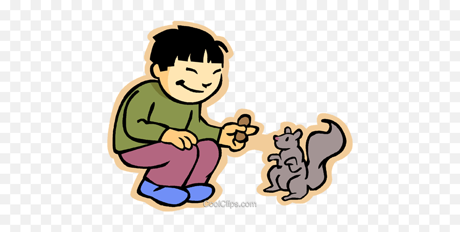 Boy Feeding Squirrel Royalty Free Vector Clip Art - Boy And Squirrel Clipart Png,Squirrel Clipart Png