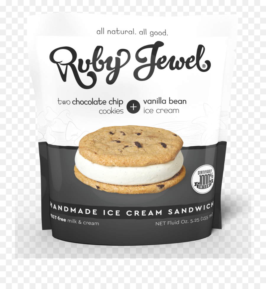 Ruby Jewel Ice Cream Sandwiches Chocolate Chip Cookie U0026 Vanilla Bean 525 Oz 10 Count - Bake Sale Png,Chocolate Chip Cookie Png