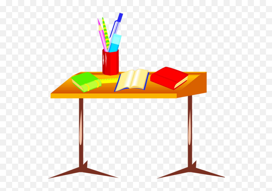 Clipart Desk Cartoon School - School Supplies On Table Cartoon Png,School Desk Png