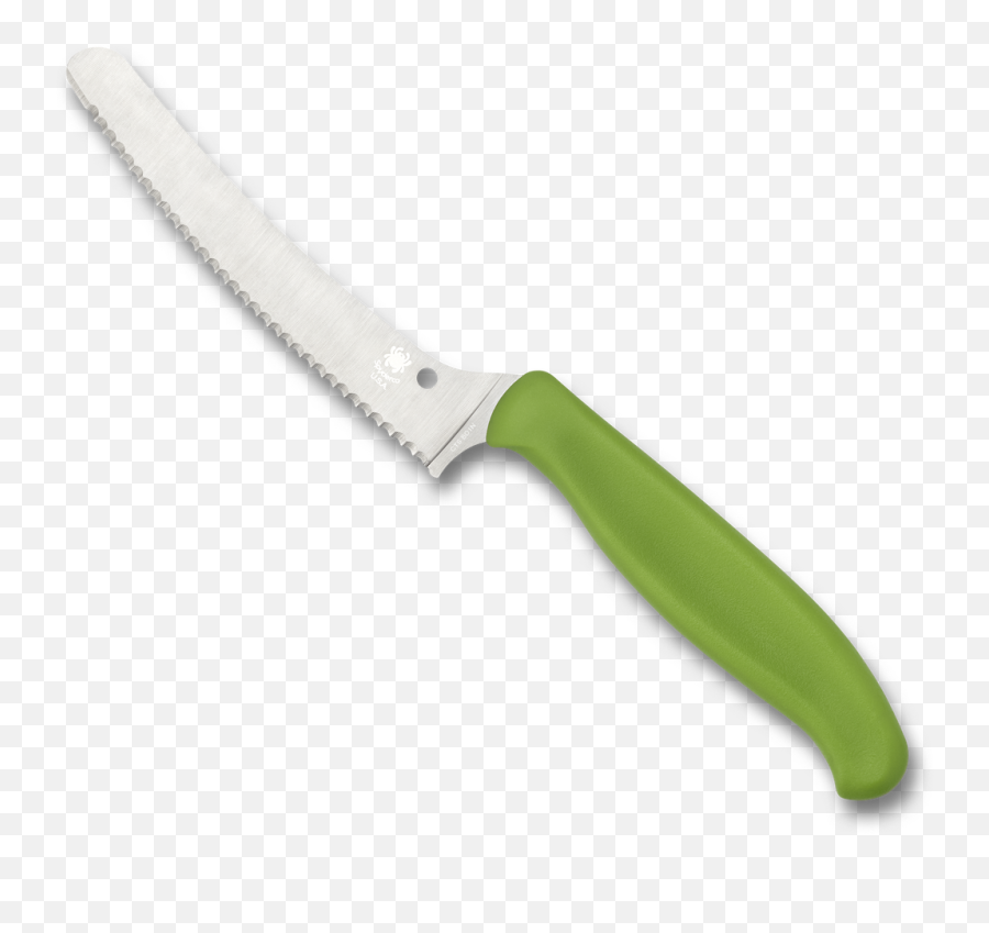 Spyderco Culinary Z - Cut Kitchen Knife K13sgn Blunt 438 Serrated Edge Stainless Steel Blade Green Handle Hunting Knife Png,Kitchen Knife Transparent