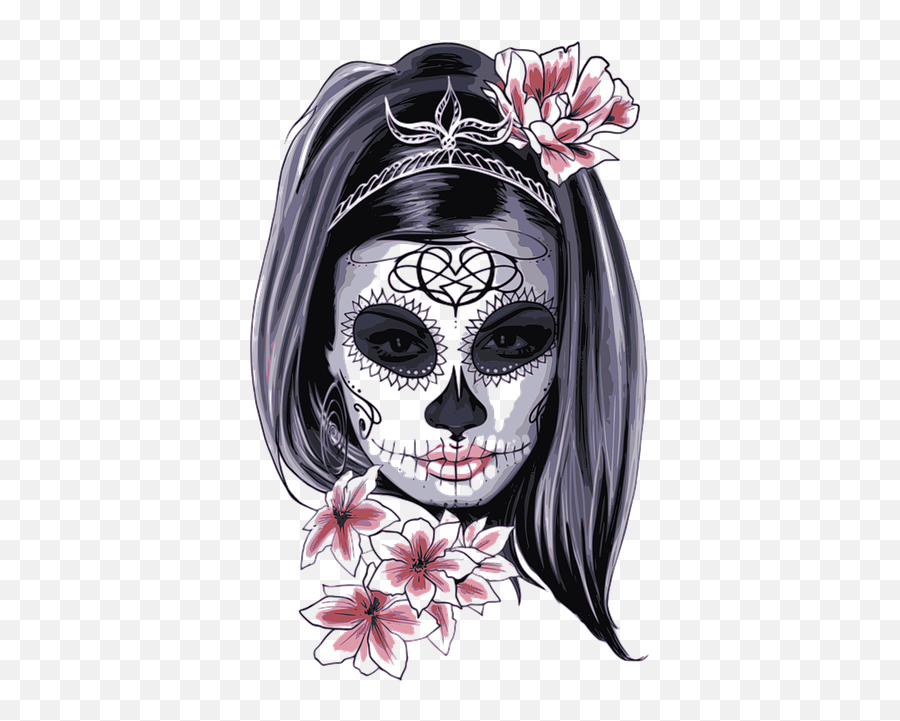 Halloween Skull Skeleton Face Stickers Flower Mask Fteh - Catrina De La Muerte Png,Skeleton Face Png