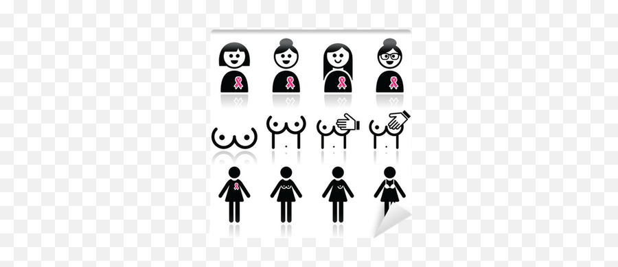 Wall Mural Breast Cancer Woman With Pink Ribbon Icons Set - Breast Pictogram Png,Breast Cancer Ribbon Icon