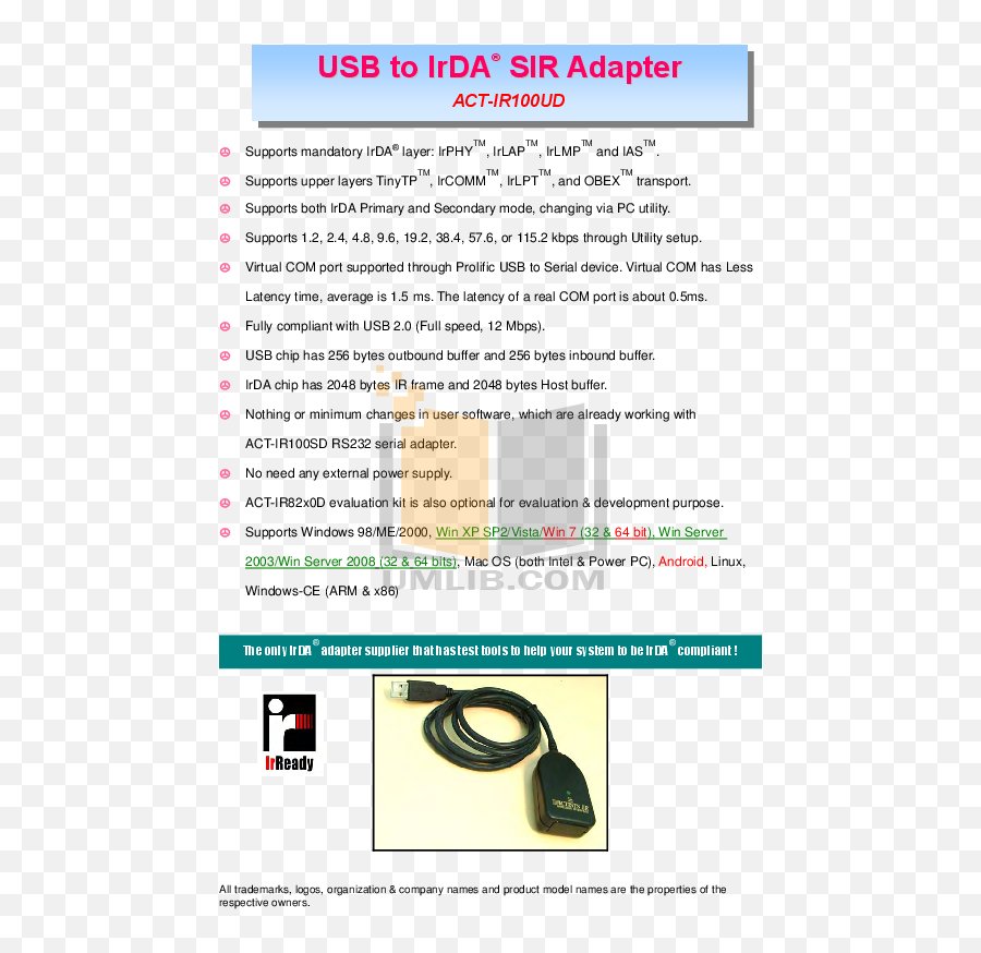 Download Free Pdf For Actisys Ir100ud Ir Adapters Other Manual - Document Png,100 Pics Logos 57