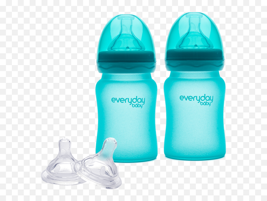2 Glass Baby Bottle Heat Sensing 150 Ml Turquoise Anti Colic Nipple S - Baby Bottle Png,Nipples Png