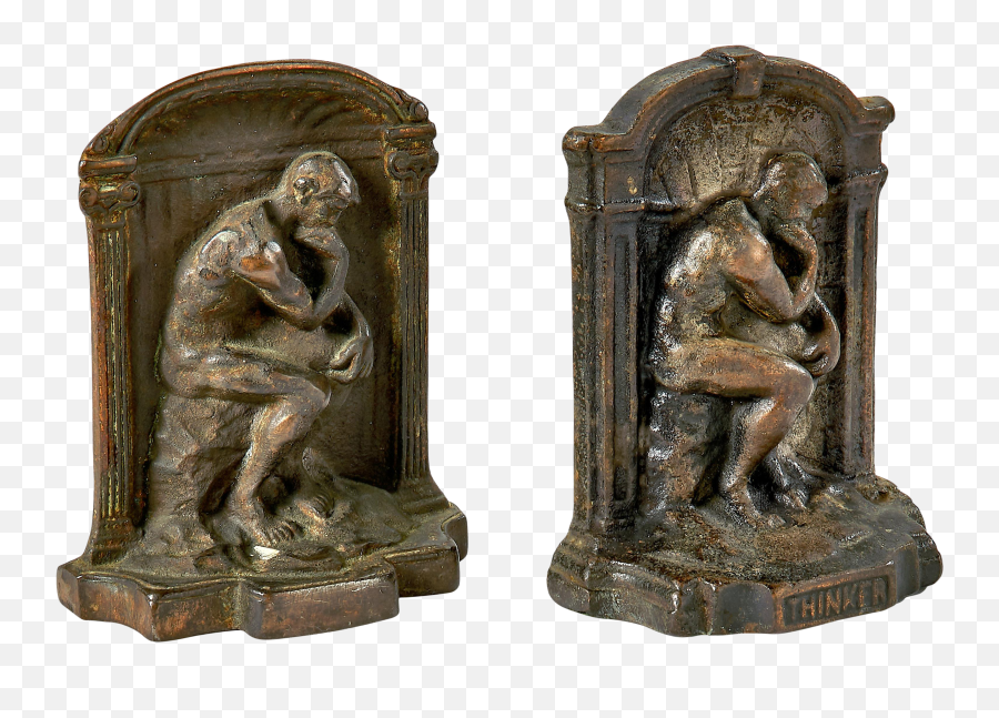 1920u0027s Cast Iron U0027the Thinkeru0027 Bookends - A Pair Bronze Sculpture Png,The Thinker Png