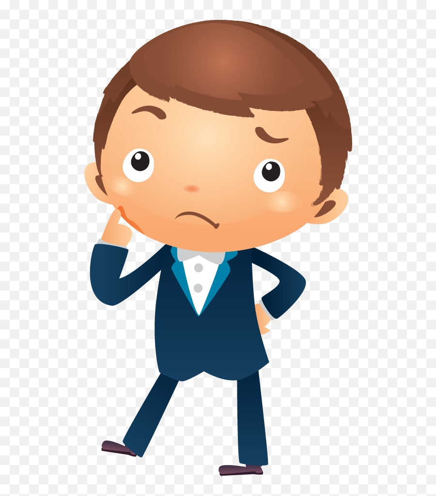 Cartoon Businessman Thinking With Hand Pointing Near His - Cartoon Man Thinking Png,Hand Pointing Png