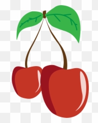 Drawing Of Red Cherry With Green Leaves - Animasi Gambar Buah Cherry png