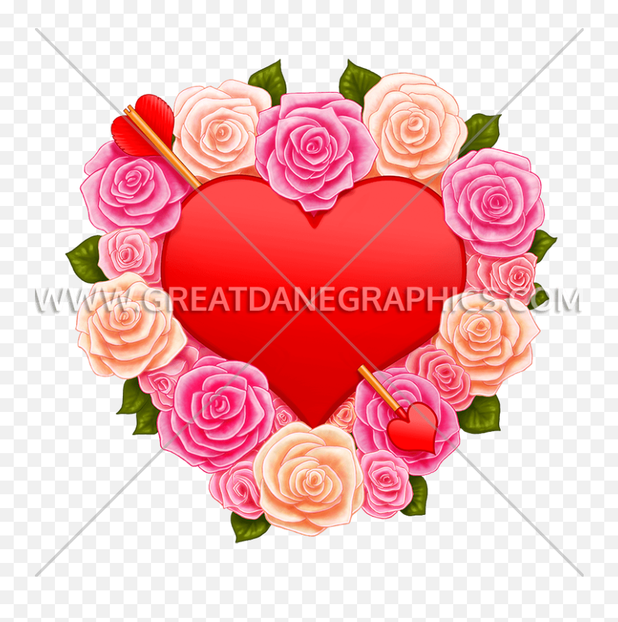 Valentine Heart U0026 Roses Production Ready Artwork For T - Heart Png,Rose Heart Png