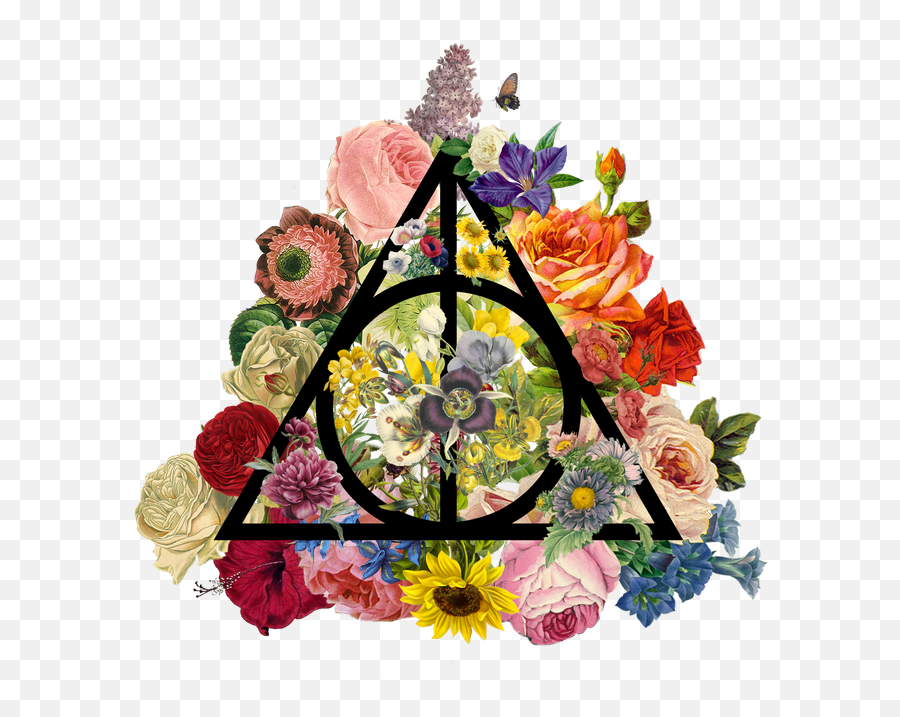 Floral Deathly Hallows - Floral Deathly Hallows Symbol With Flowers Png,Deathly Hallows Png