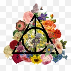 Floral Deathly Hallows - Floral Deathly Hallows Symbol With Flowers Png,Deathly Hallows Png