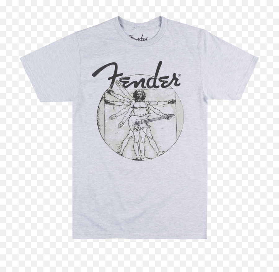 Fender Electric Guitars Vitruvian Man T - Shirt Music Instruments Tee Heather Grey Fender Png,Vitruvian Man Png