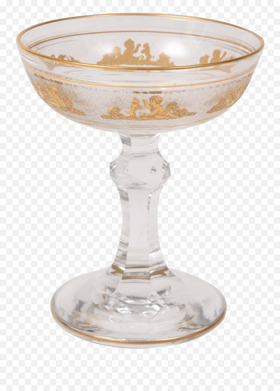 Gilt Champagne Coupe Val Saint Lambert With Acid Etched Background - Punch Bowl Png,Champagne Transparent Background