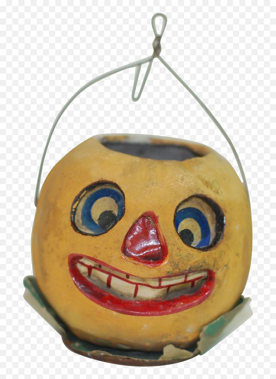Early Poured Paper Mache Halloween Pumpkin Face Jack - O Happy Png,Pumpkin Face Png