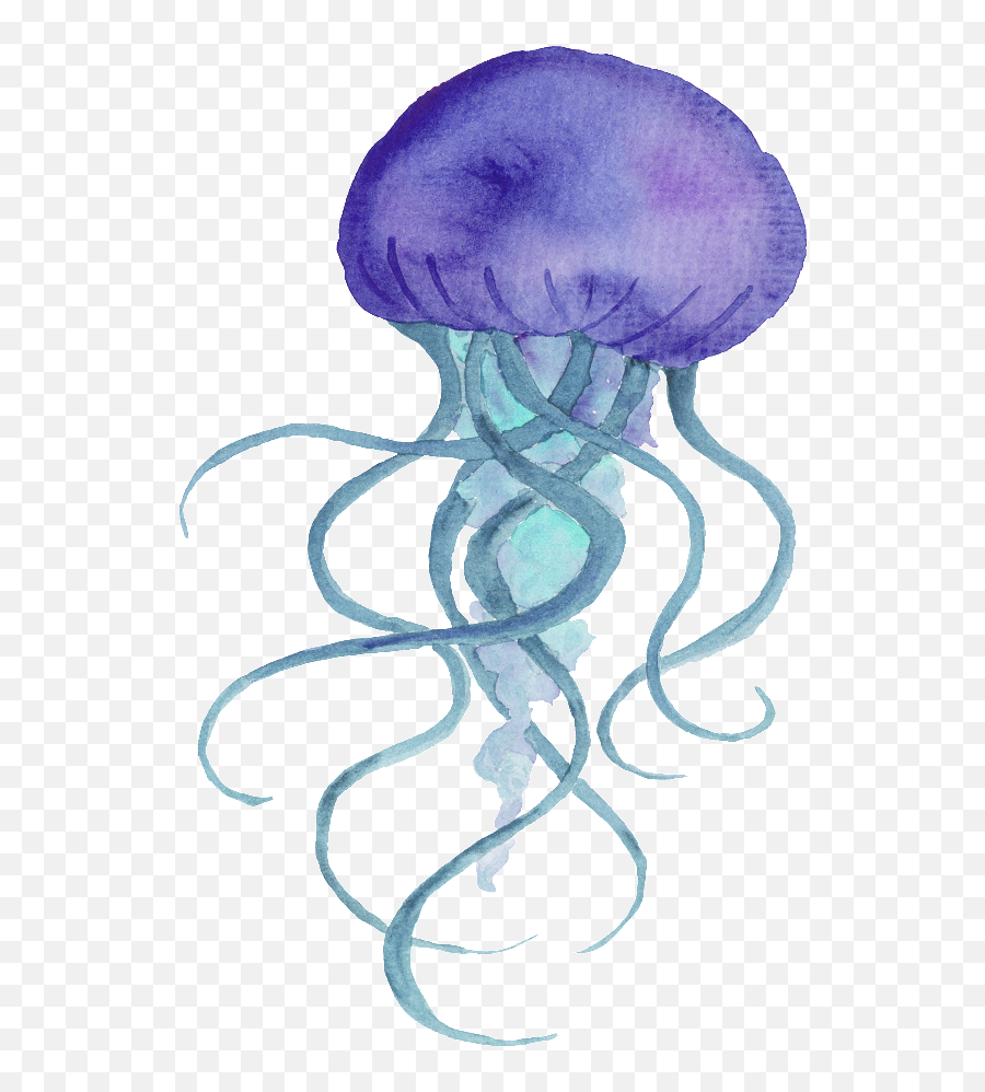 Purple Hand Painted Jellyfish Cartoon - Purple Jellyfish Transparent Background Png,Jellyfish Transparent Background