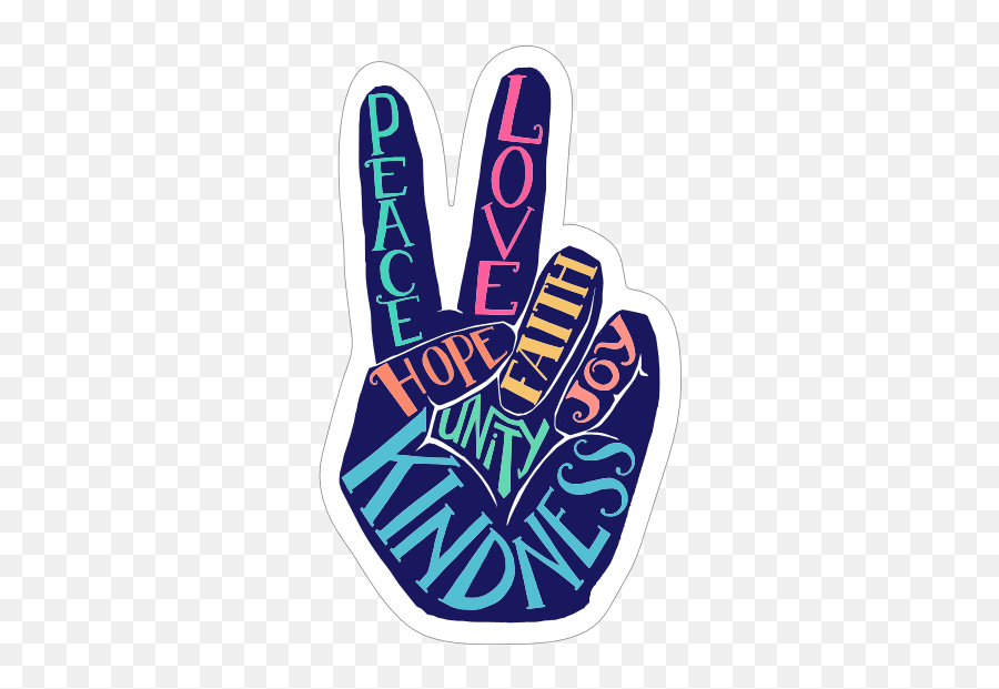 Hand Peace Sign And Words Hippie Sticker - Hippie Peace Sign Hand Png,Peace Sign Transparent Background