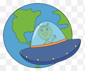 Earth Clip Art Image Green Alien Flying A Ufo Around Planet - Alien On Earth Cartoon Png,Alien Clipart Transparent