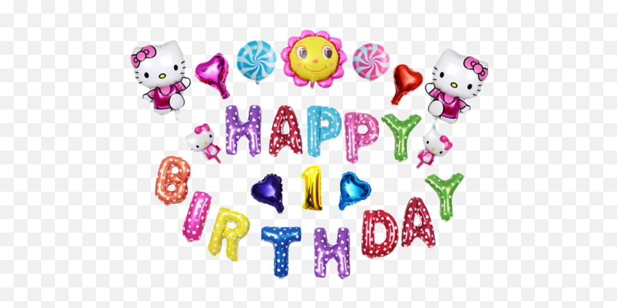 Happy Birthday Hello Kitty Sunshine U0026 Hearts Balloon Set - Hello Kitty Happy Birthday Balloons Png,Hello Kitty Png