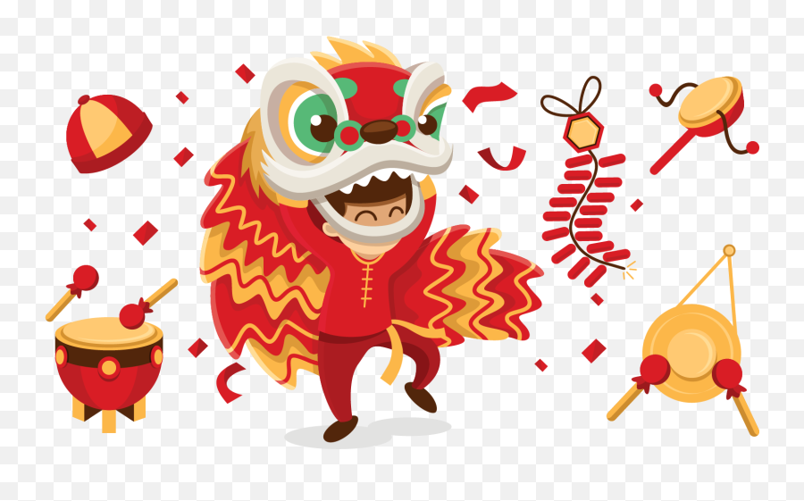 Lion Dance Chinese New Year Dragon - Chinese Lion Chinese New Year Png Clipart,Lion Cartoon Png