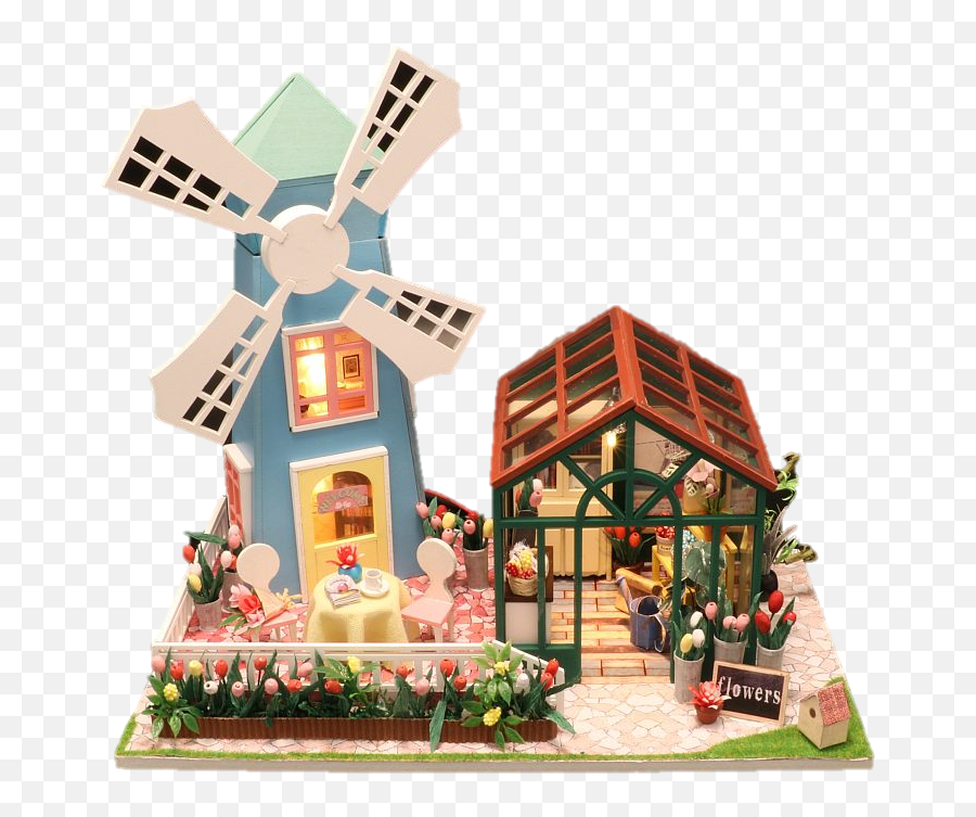 Diy M036 U2019amsterdam Windmill Flower Houseu2018 Wooden Miniature Dollhouse W Leds And Music Png Cross