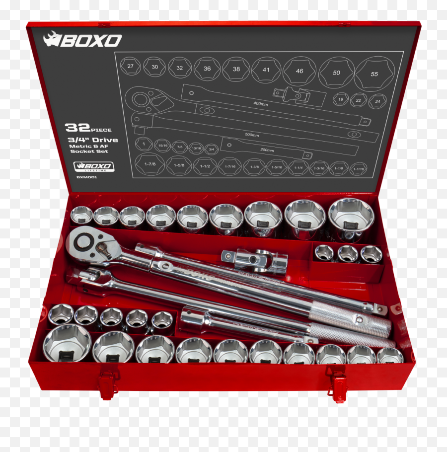 32 Pc Dr 6 Pt Metric Sae Socket Set - Tool Set Png,Socket Wrench Png